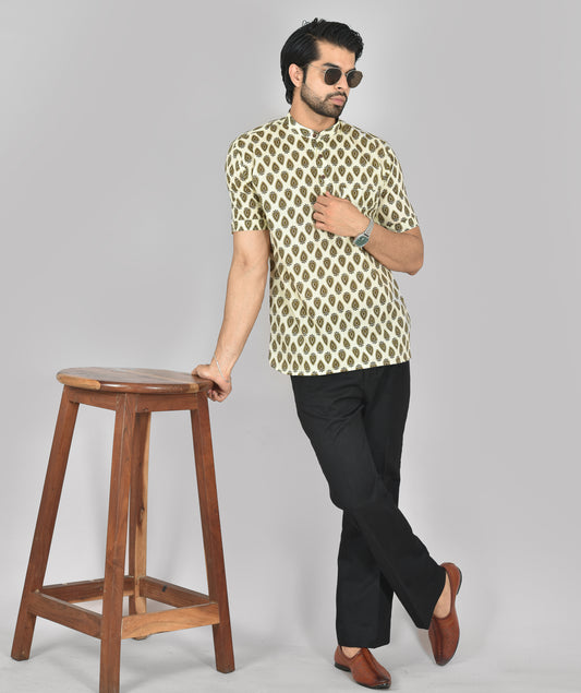 Olive Drop Short Sleeves Kurta
