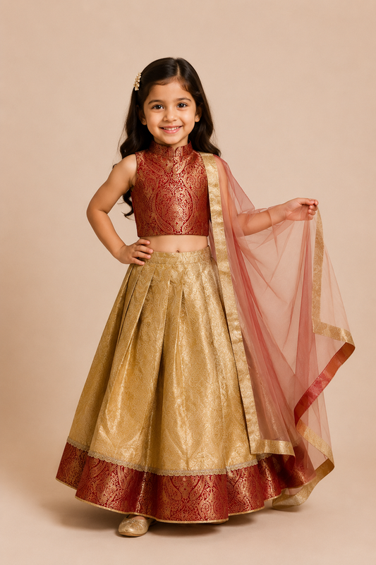 Gold & Red Brocade Lehenga