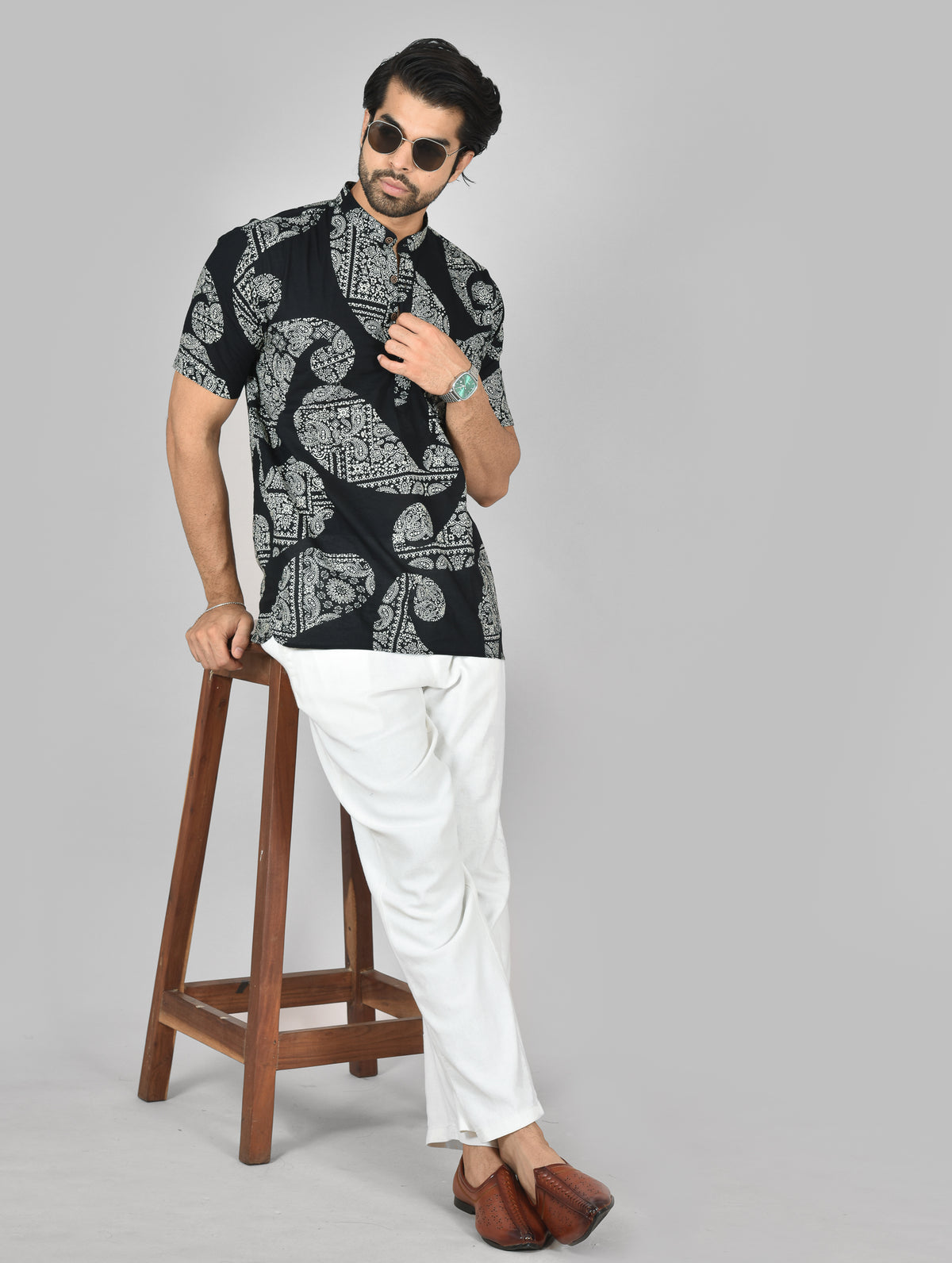 Black Manga Short Sleeves Kurta