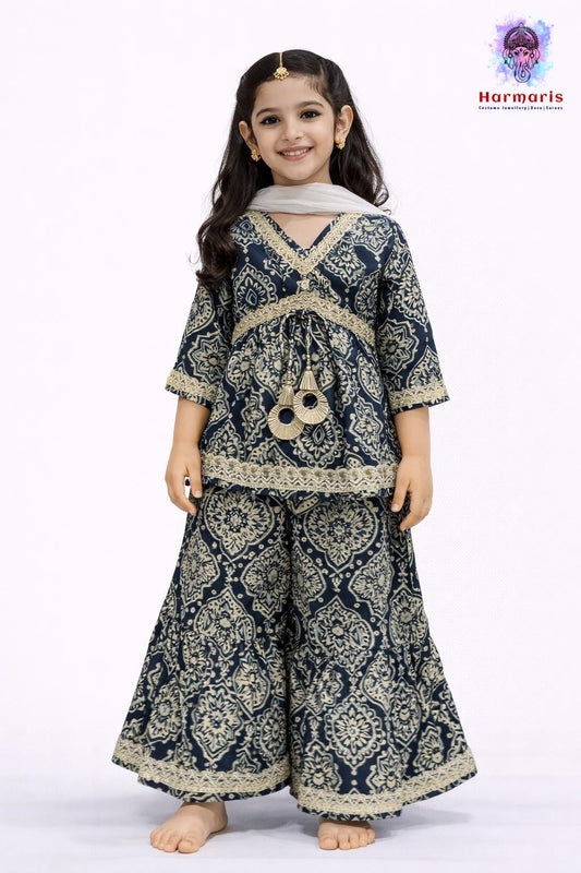 Midnight Floral Kurti with Sharara Pants