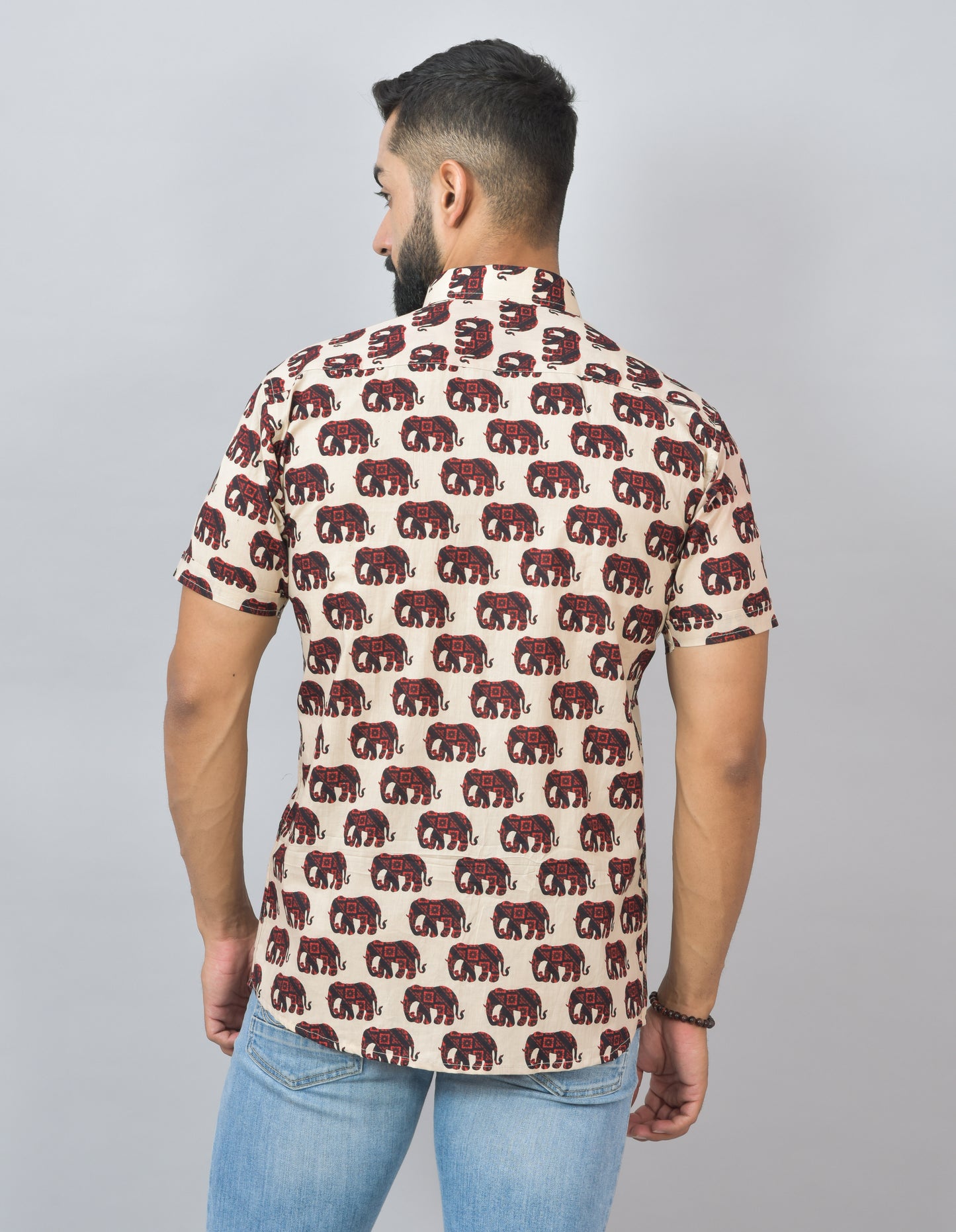 Maroon Elephant Cotton Printed Half Shirt