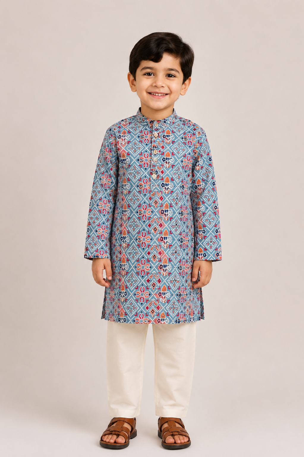 Grey Geometric Motif Kurta