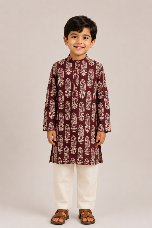 Purple Mughal Kurta Set Sibling Combo
