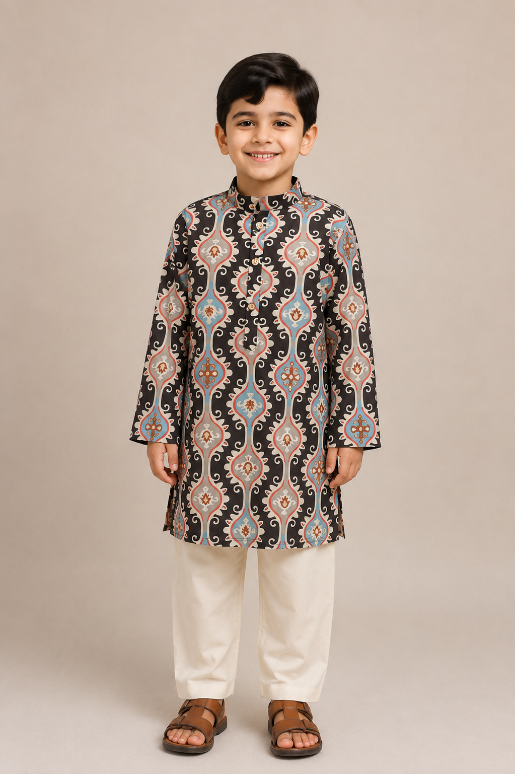 Charcoal Aztec Motif Kurta