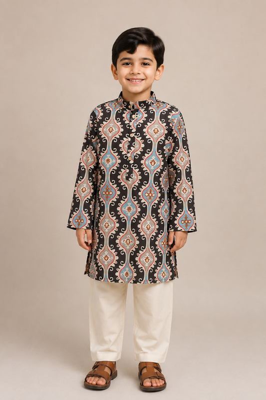 Charcoal Aztec Motif Kurta