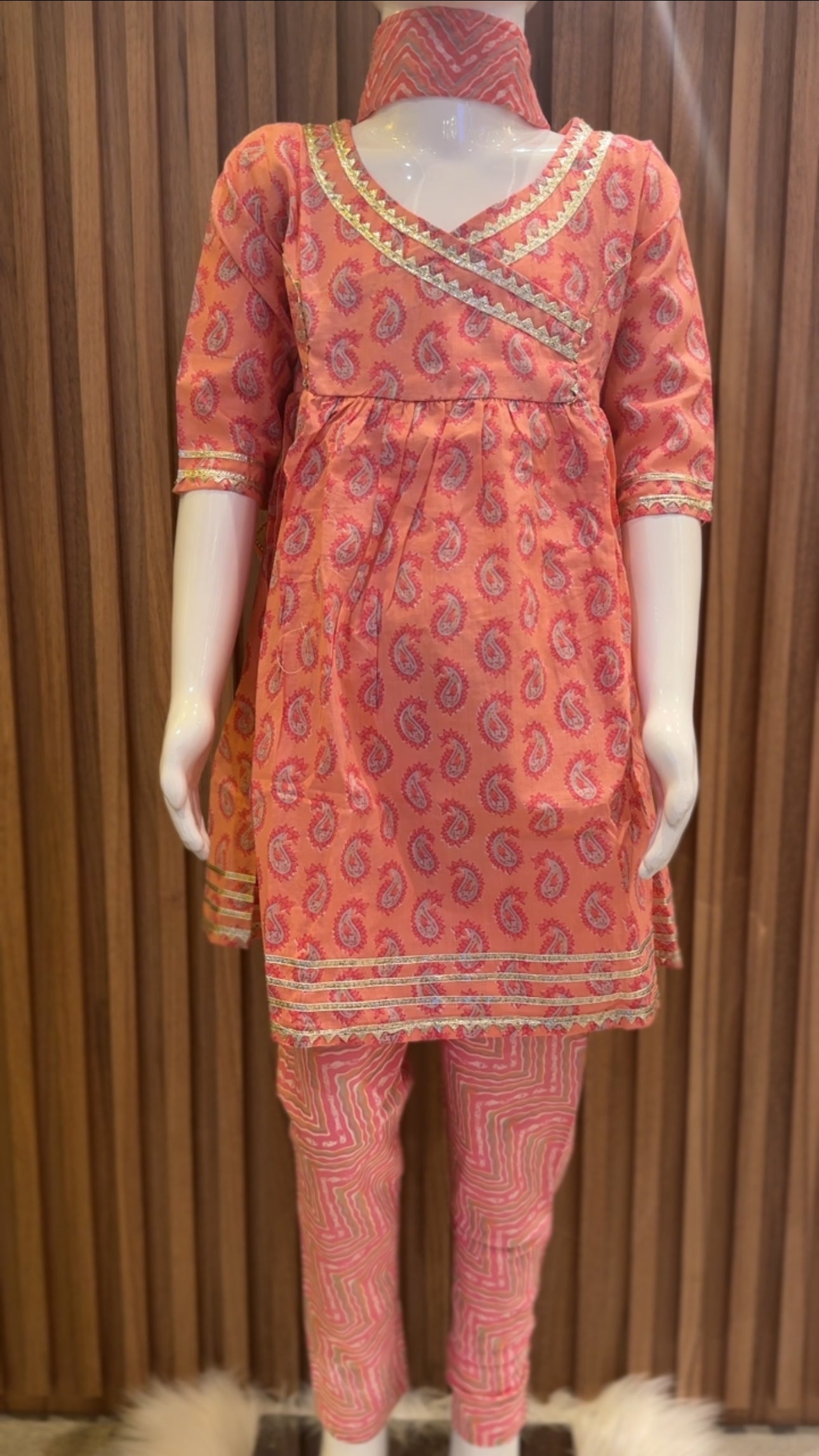 Pink Paisley Kurti with Pant and Dupatta Set