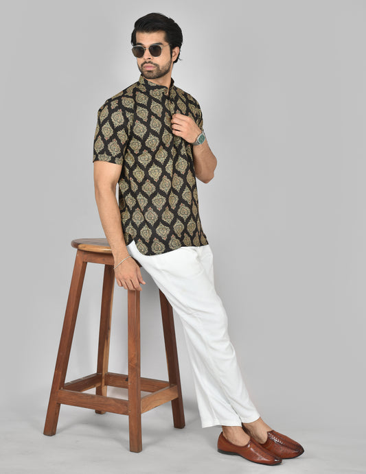 Black Gold Short Sleeves Kurta