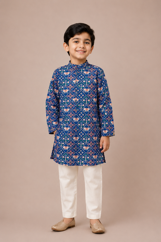 Blue Elephant Patola Kurta