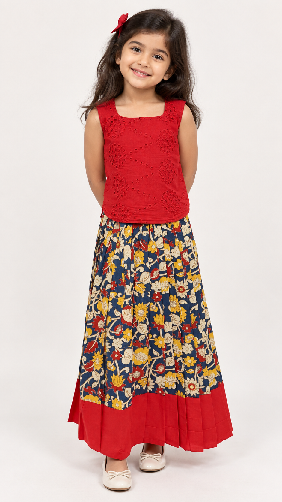 Hakoba Top with Ajrakh Printed Cotton Skirt