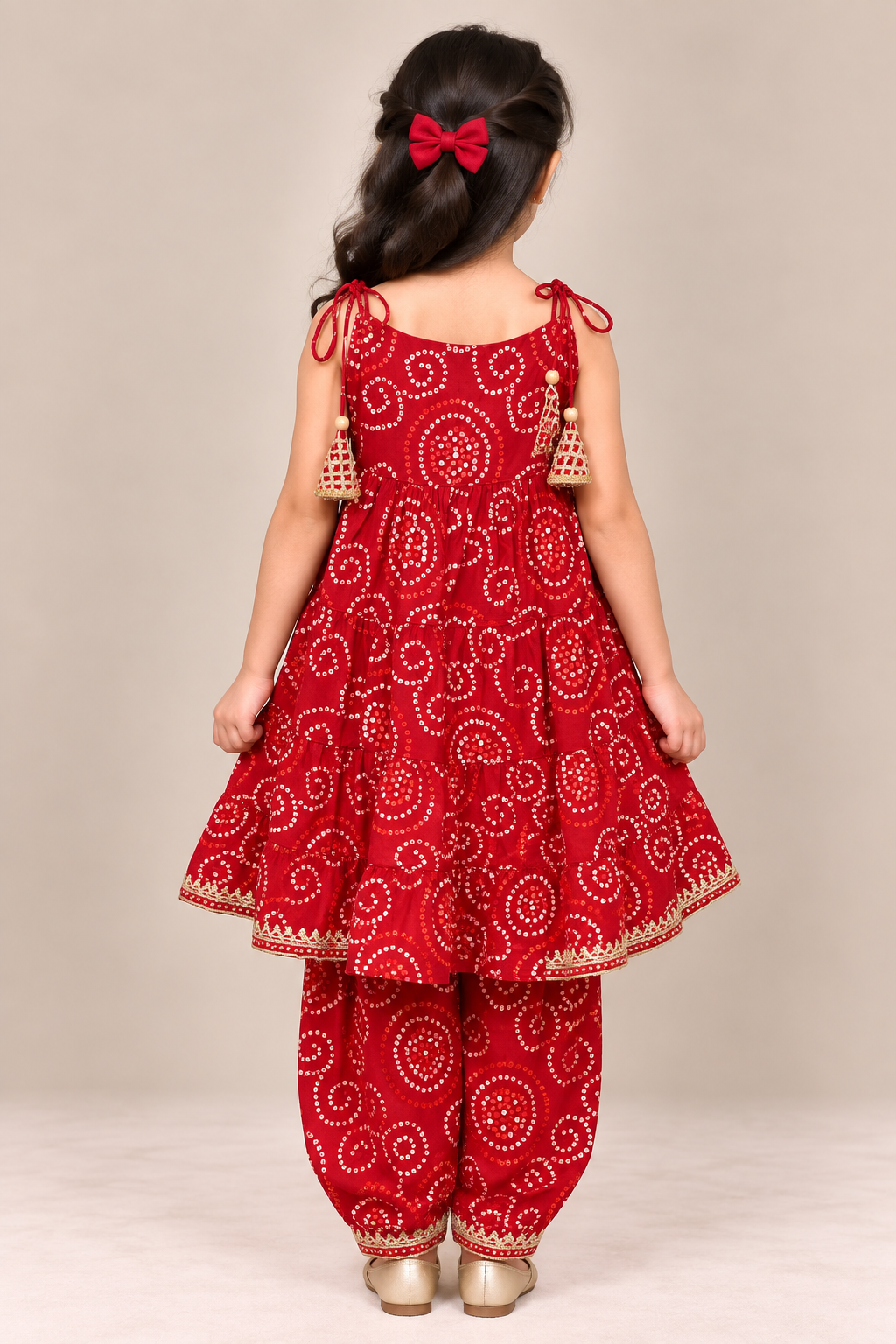Pink Bandhini Tiered Spaghetti Top with Afghan Pants