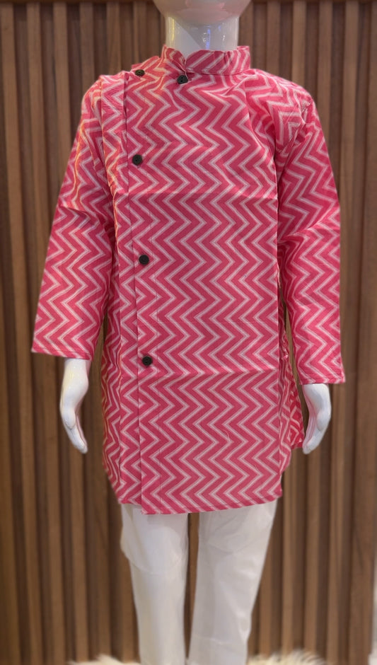 Pink Zig-Zag Side Button Kurta Set