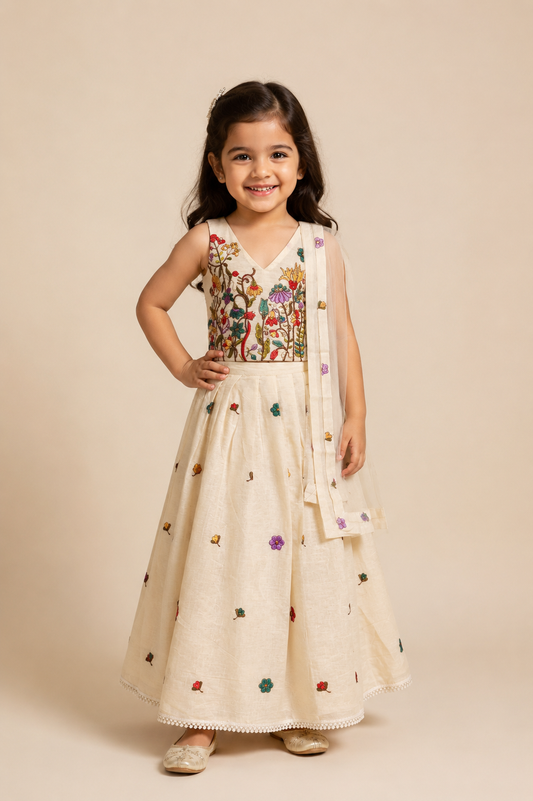 White Floral Embroidery Lehenga