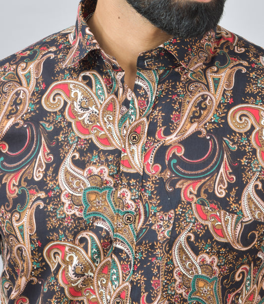 Datuk Style Cotton Printed Half Shirt