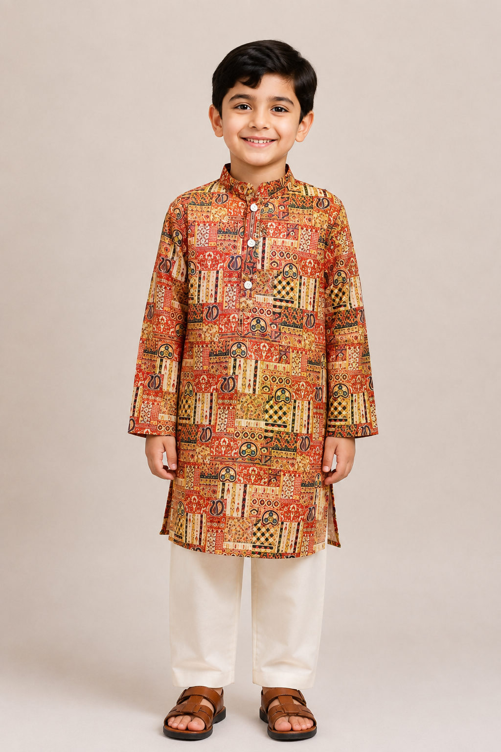 Orange Patchwork Kurta