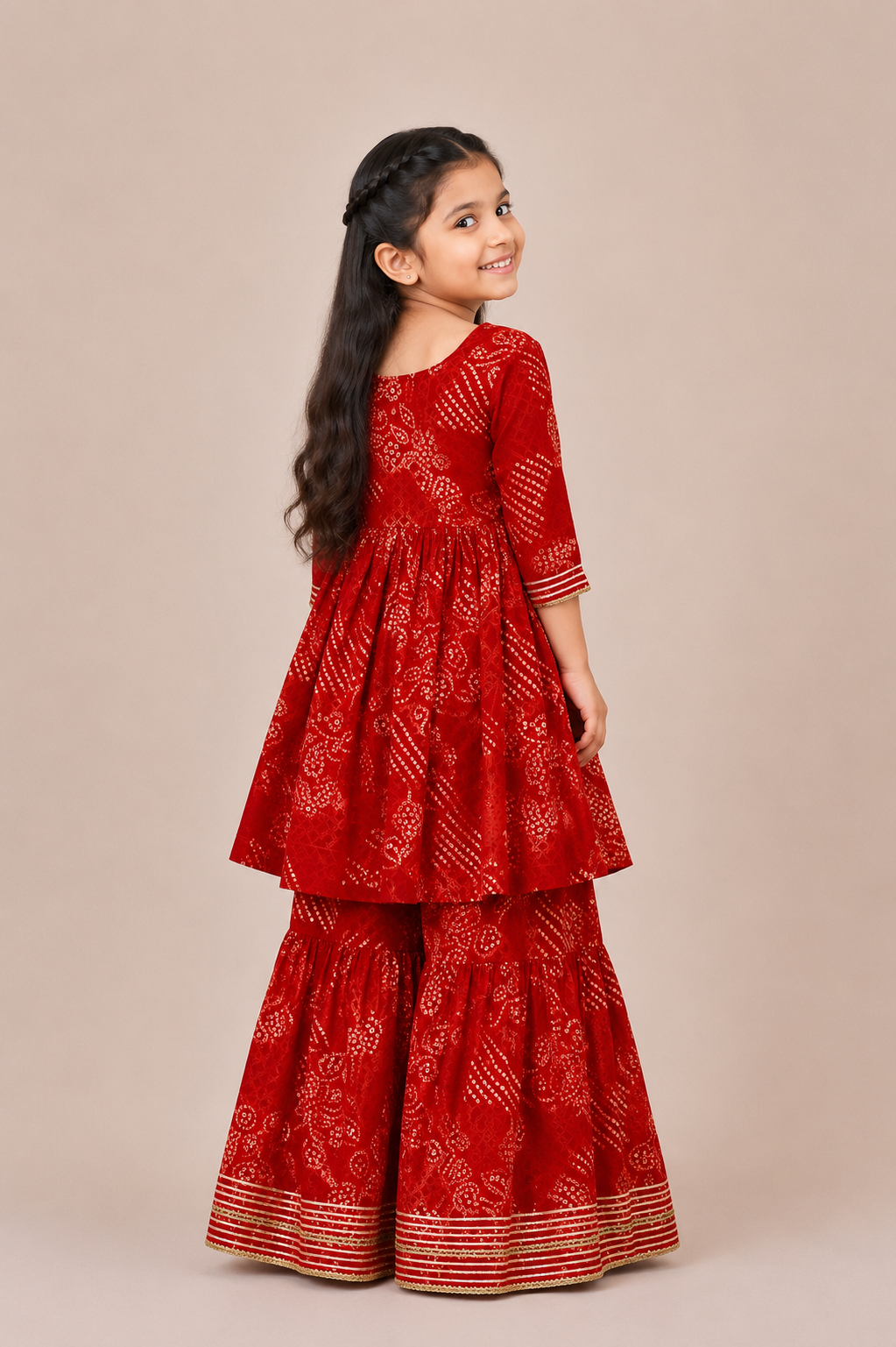 Red Bandhini Printed Muslin spaghetti with Afghan Pants