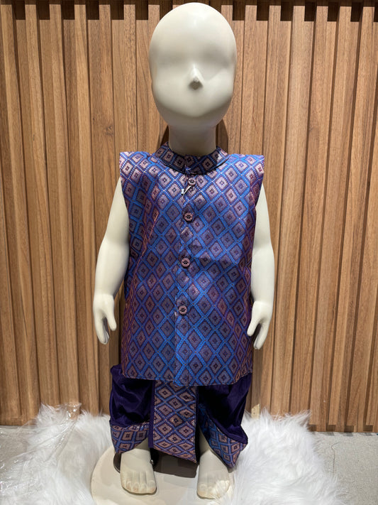 Purple Diamond Kurta with Purple Dhoti