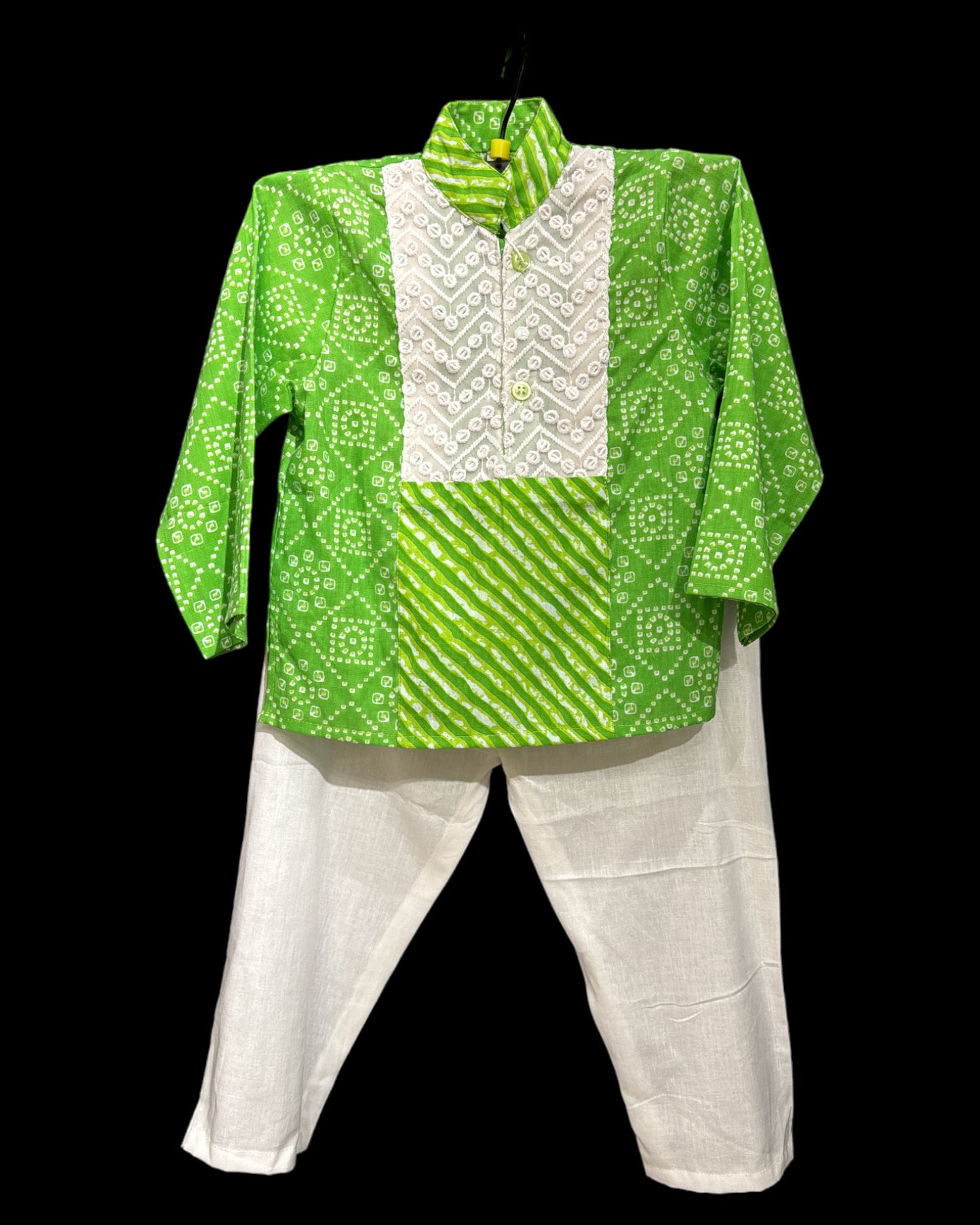 Leheriya and Bandhani Printed Green Kurta with Pyjama