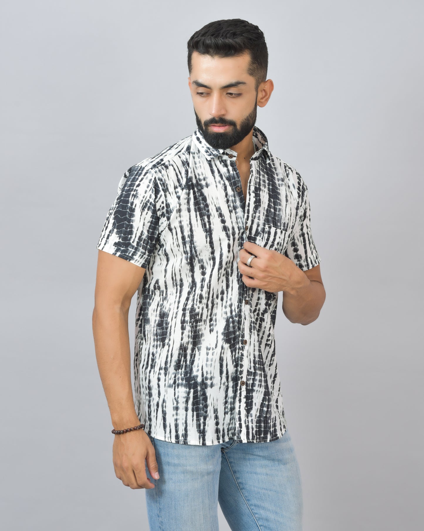 Black Tie Die Cotton Printed Half Shirt