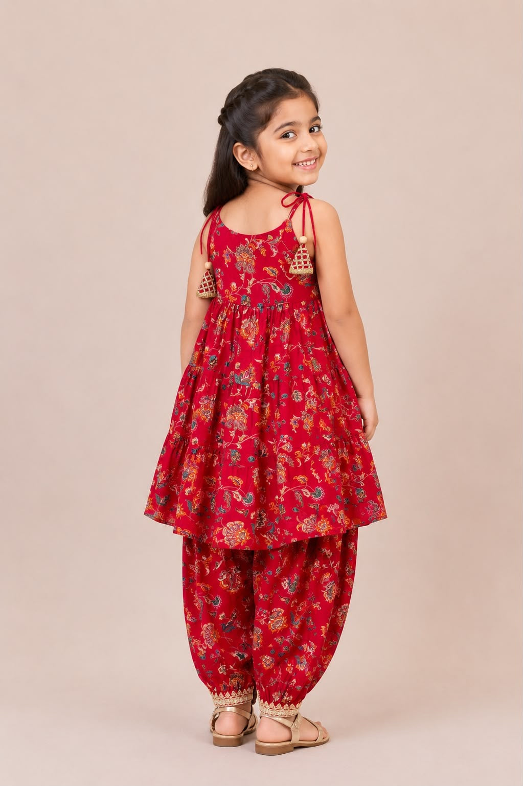 Pink Floral Gota Lace Spaghetti with Afghan Pants