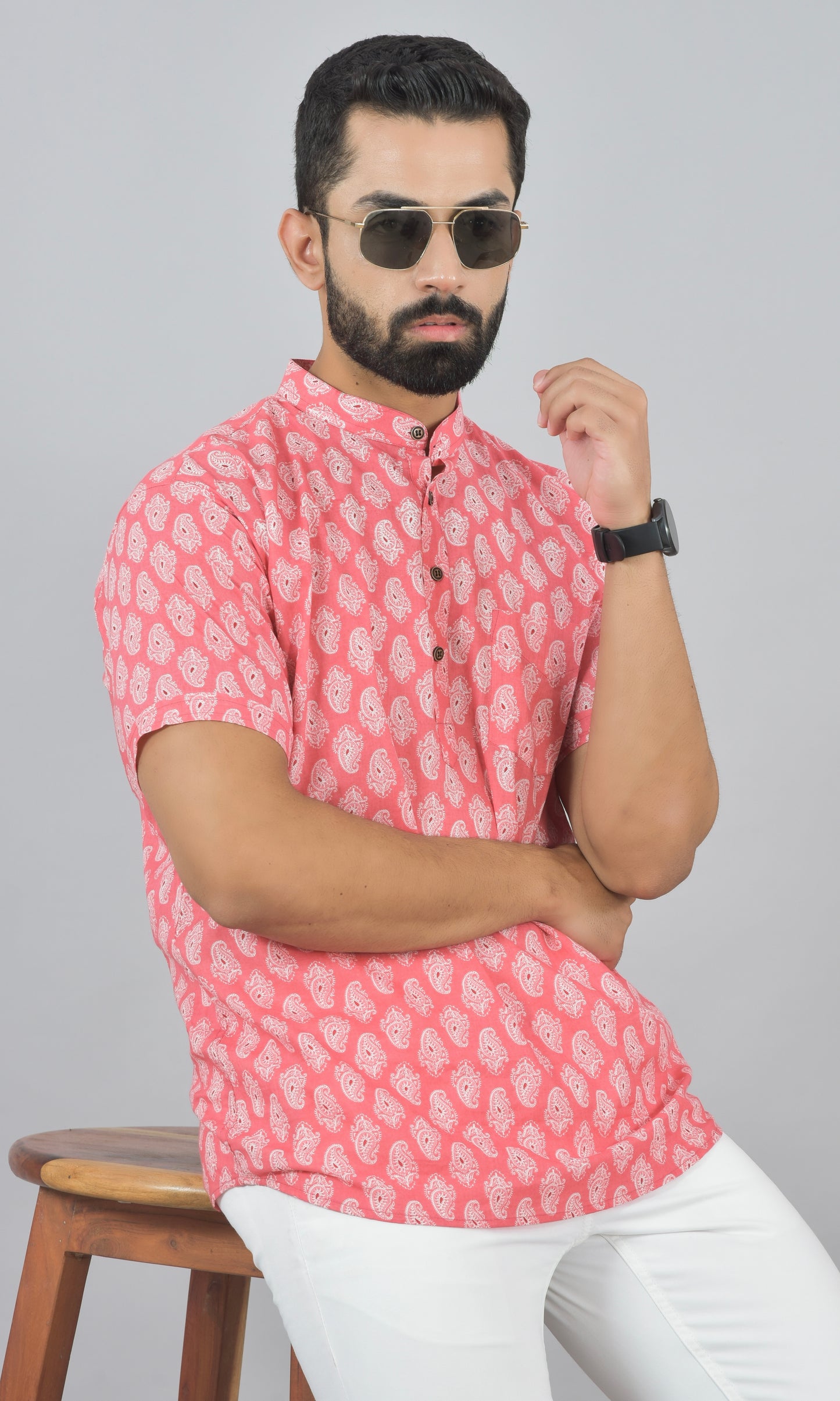 Blush Pink Paisley Half Short Kurta