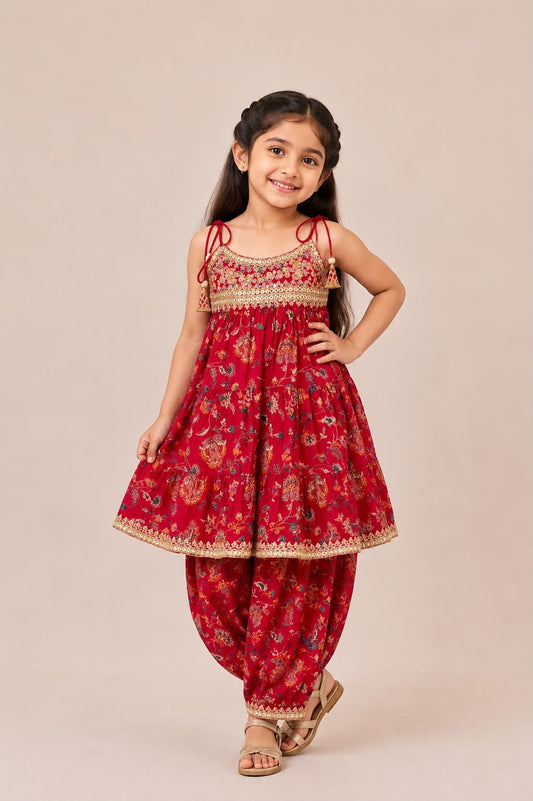 Pink Floral Gota Lace Spaghetti with Afghan Pants