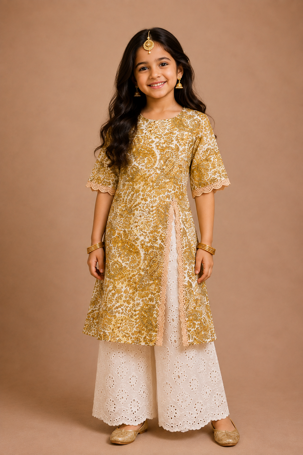 Manjal Mazhai Side Slit Palazzo Set Family Combo