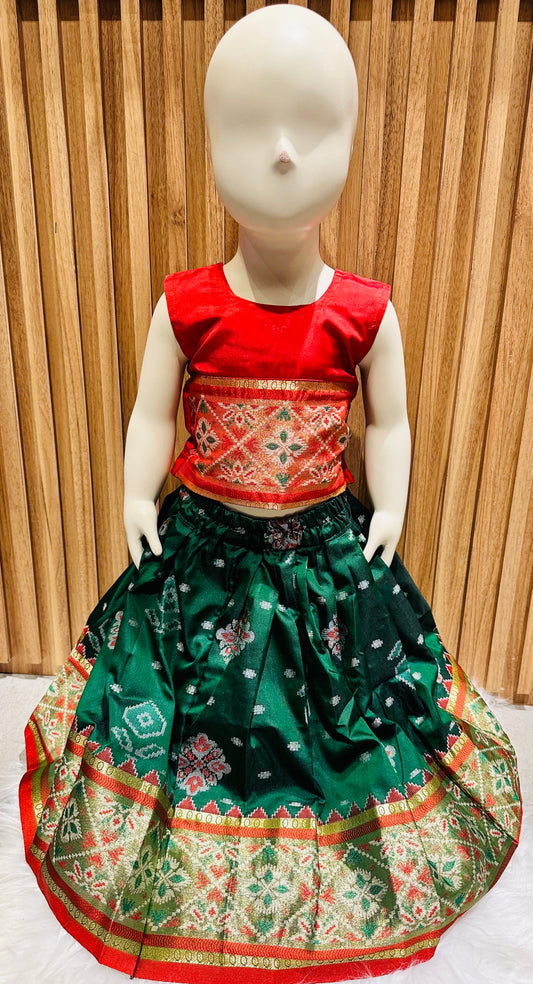 Green and Red Patola Skirt and Top