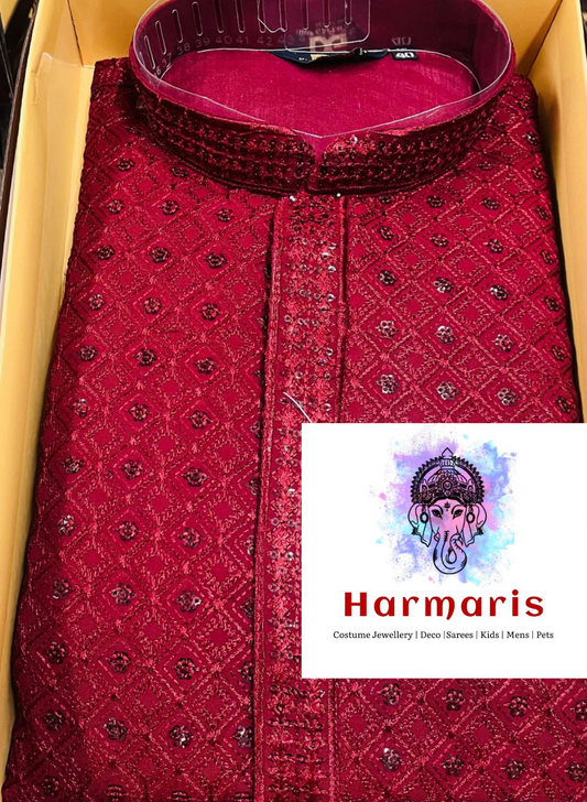 Premium Maroon Chikankari Mens Kurta Set