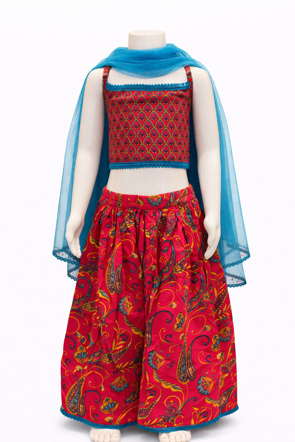 Fuchsia Lotus Motif Lehenga Choli Set