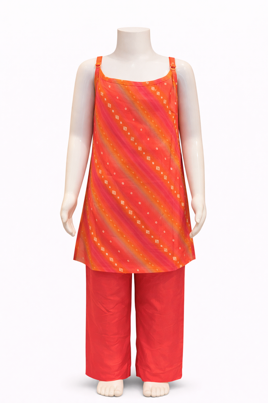 Shaded Pink-Orange Bandhani Print Kurti Set