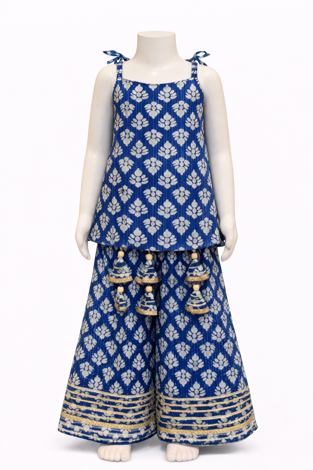 Blue White Motif Spaghetti Top and Sharara Pant
