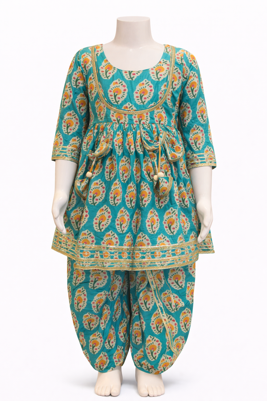 Sea-Foam Green with Buta Printed Kurti with Dhoti Pant