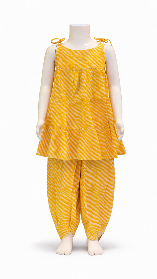 Yellow Leheriya Kurti with Afghan Pant