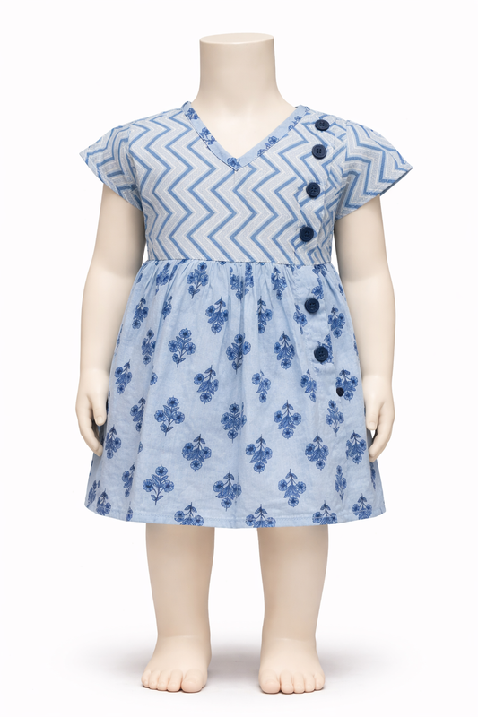 Blue Zig Zag Dress with Diaper Cover