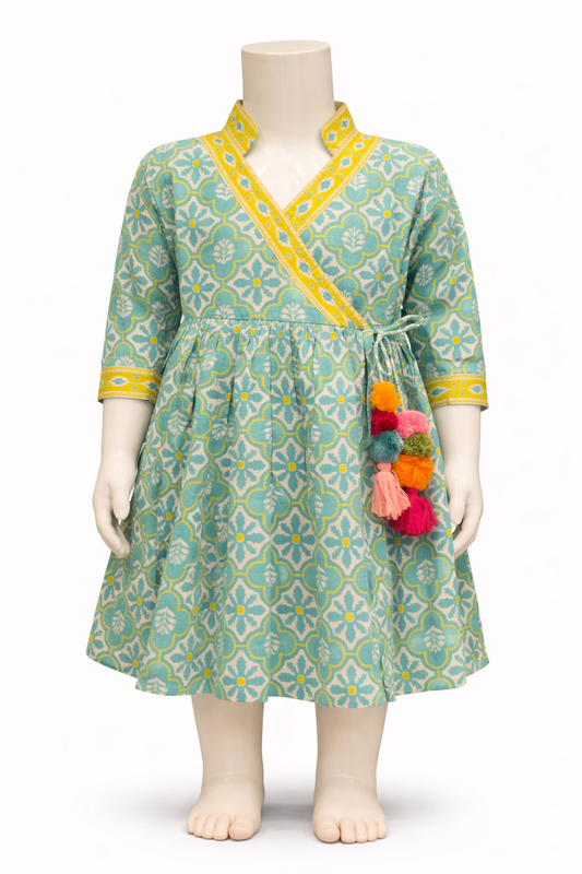 Aqua Yellow Angrakha with Tassels