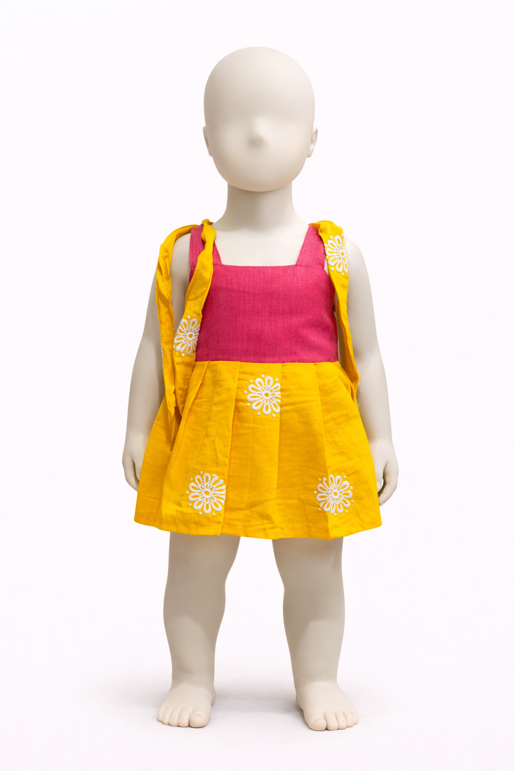 Pink and Yellow Floral Embroidery Frock