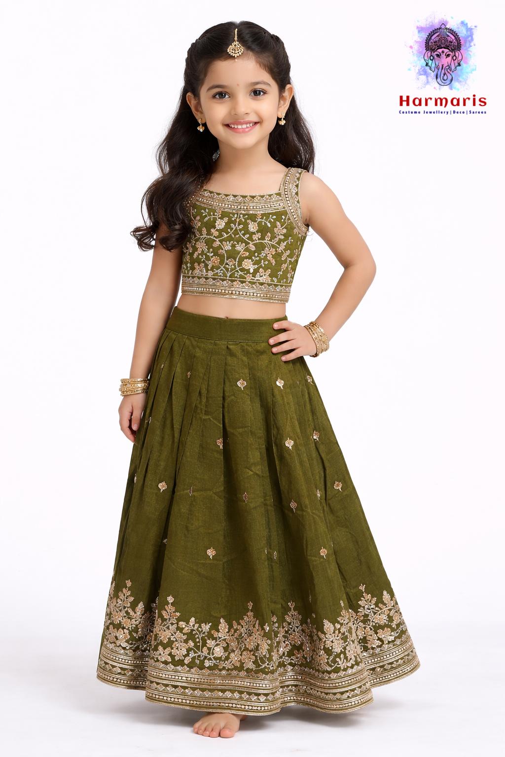 Olive Green Embroidered Lehenga with Elegant Silver Work