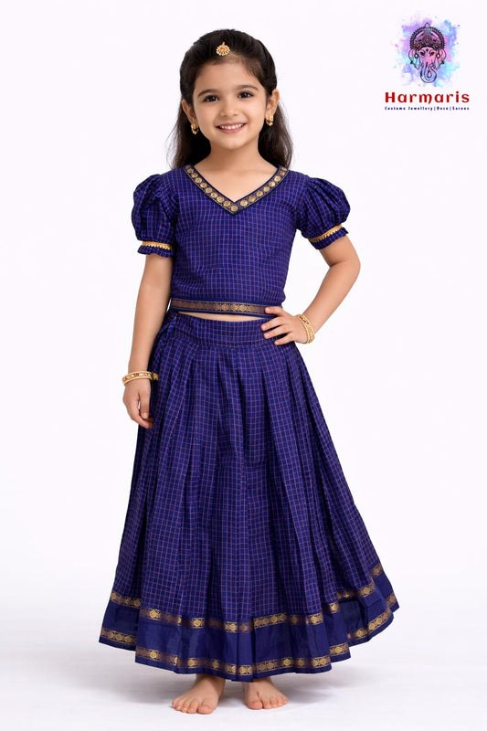 Royal Blue Checkered Pavadai Set