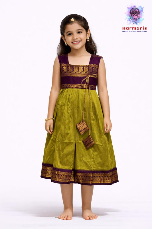 Lime Green & Purple with Gold Zari Border