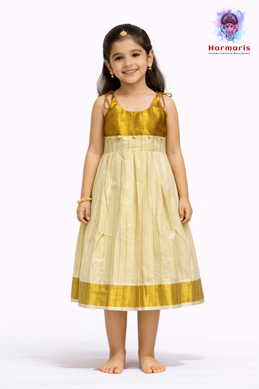 Kerala Golden Stripes Festive Frock