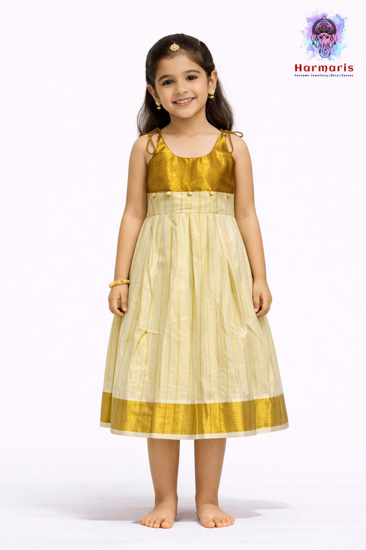 Kerala Golden Stripes Festive Frock