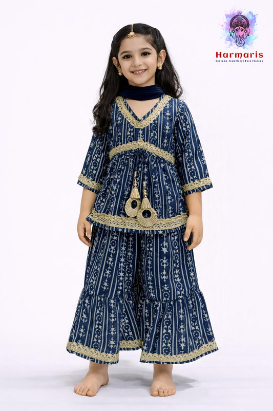 Blue Azure Stripe Kurti with Sharara Pants