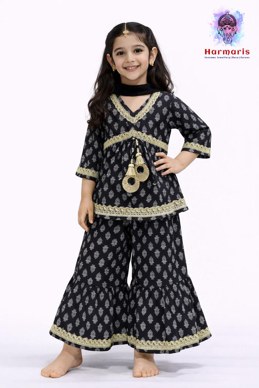 Black Teardrop Chic Kurti with Sharara Pants