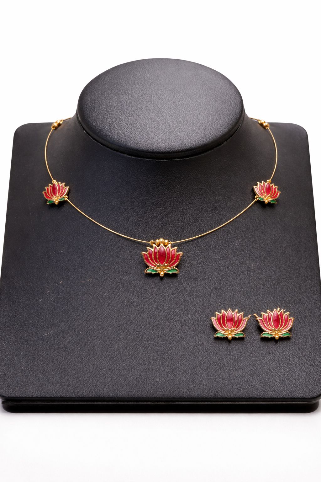 Ruby Lotus Invisible Necklace & Earring Set