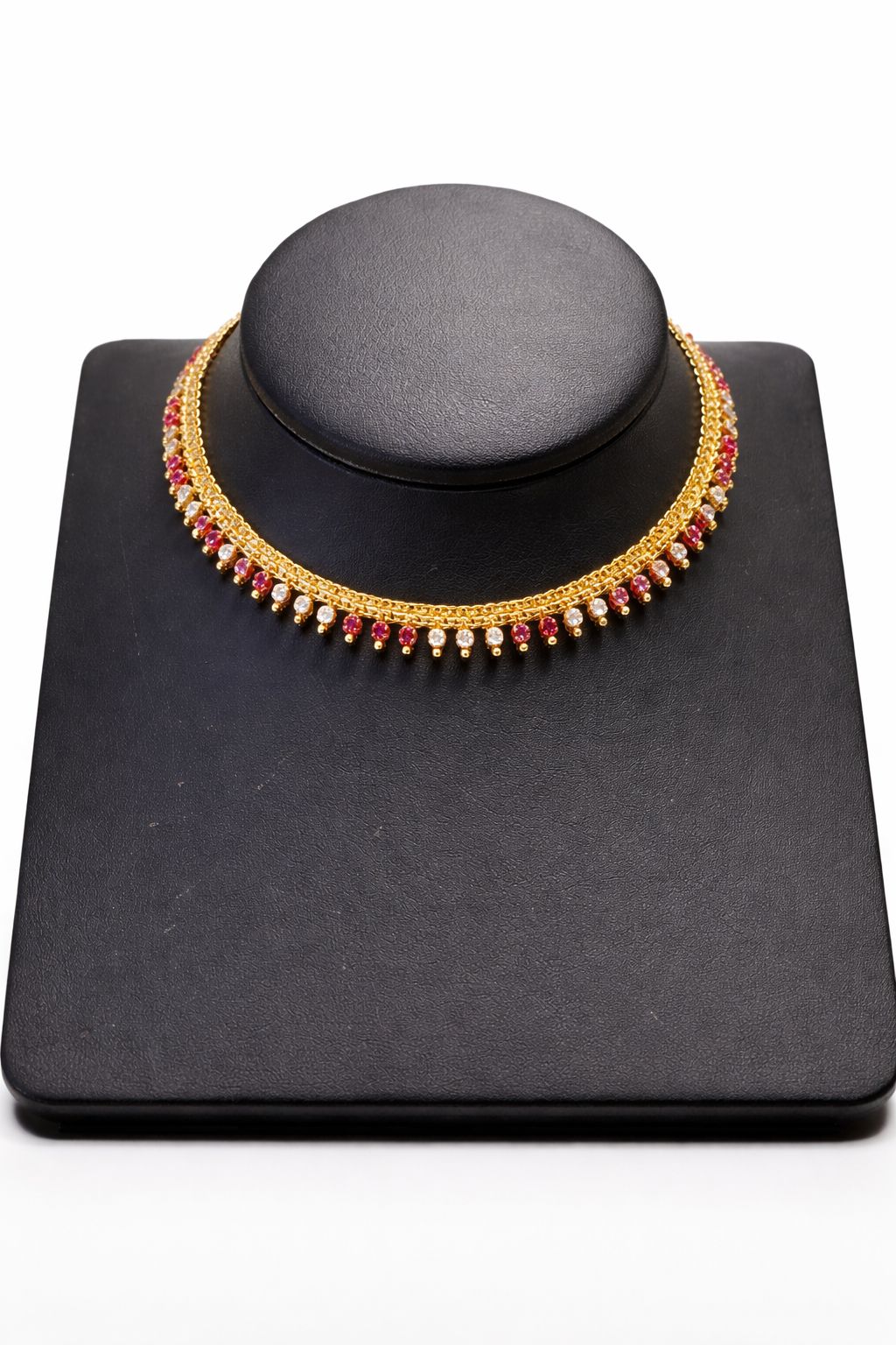 Dainty White & Ruby Stone Necklace