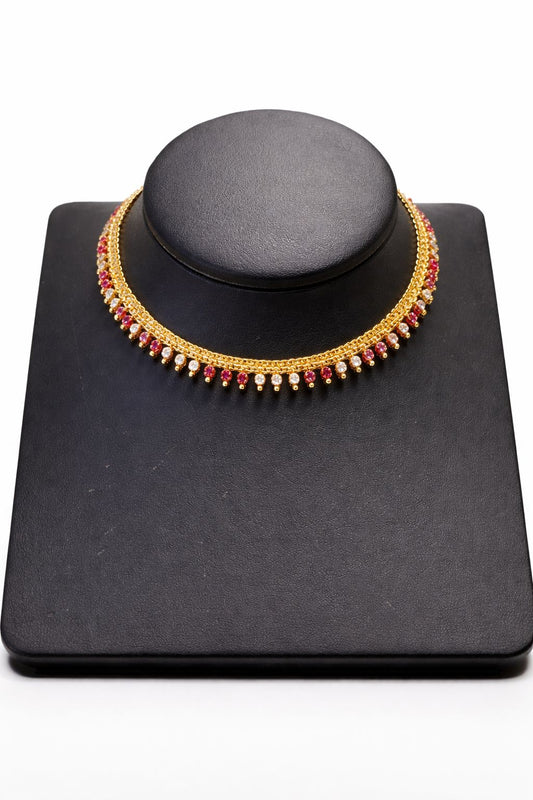 Dainty White & Ruby Stone Necklace