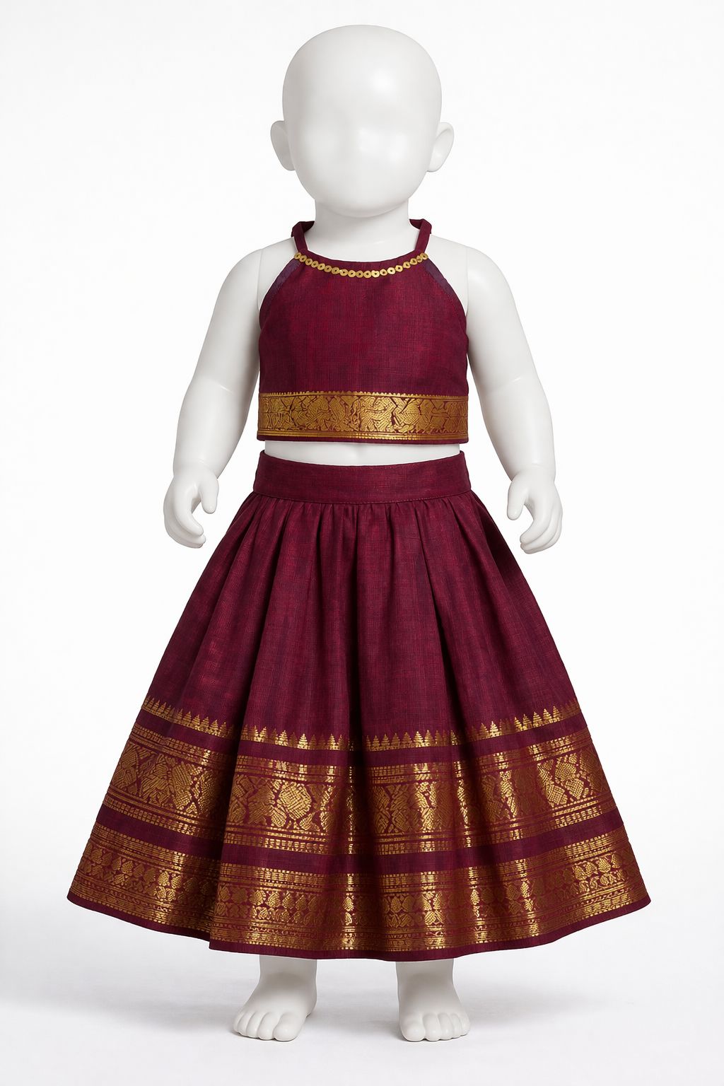 Maroon Zari Pavadai Set