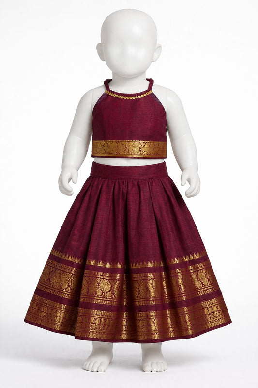 Maroon Zari Pavadai Set