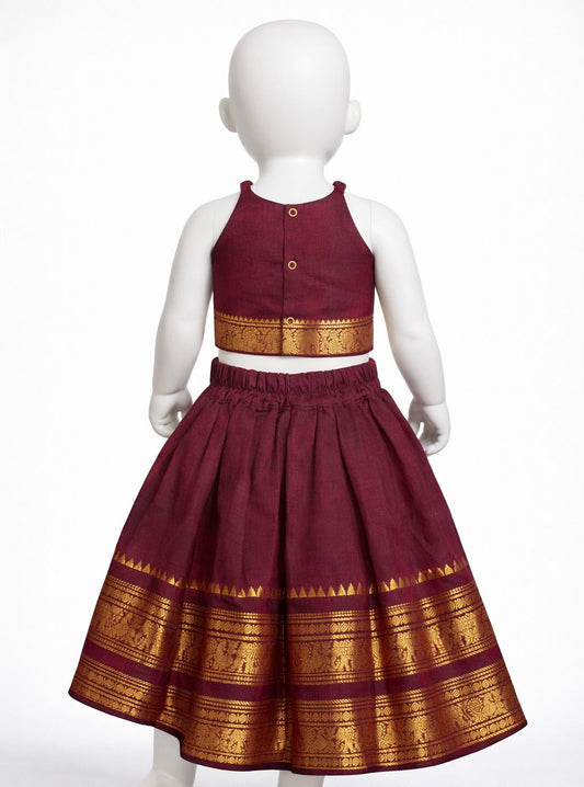 Maroon Zari Pavadai Set