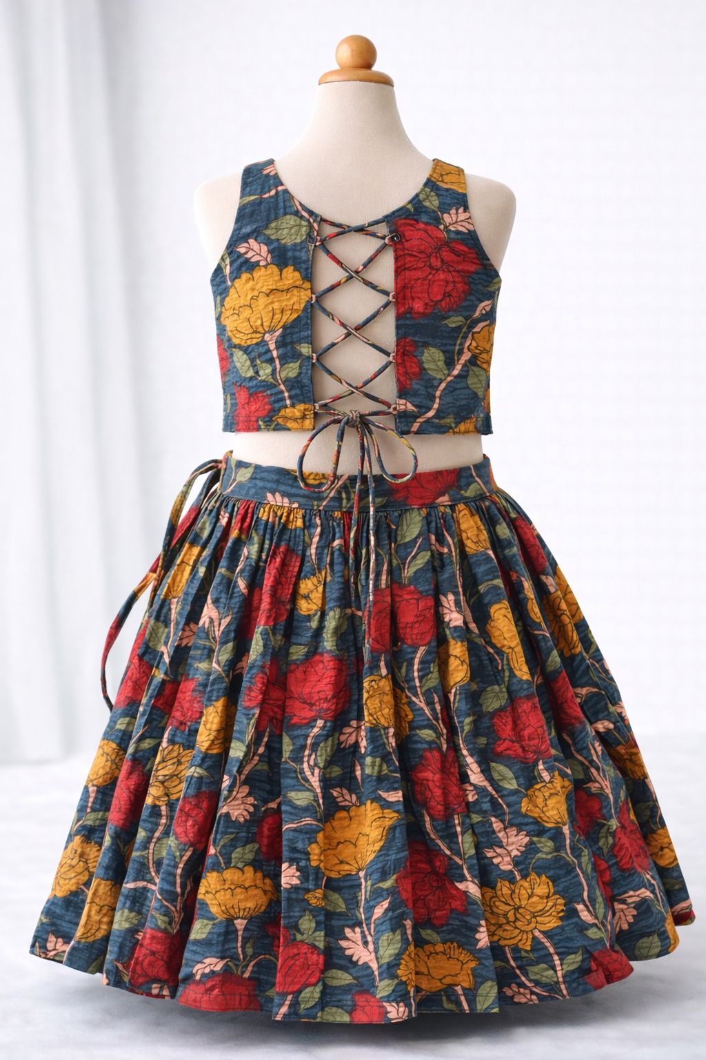 Blue Blossom Skirt and Back Tie Top
